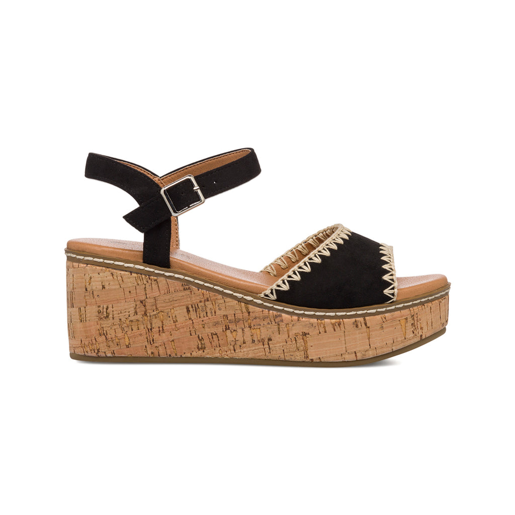 Sandali Zeppe da Donna Neri con motivo ricamato Lora Ferres