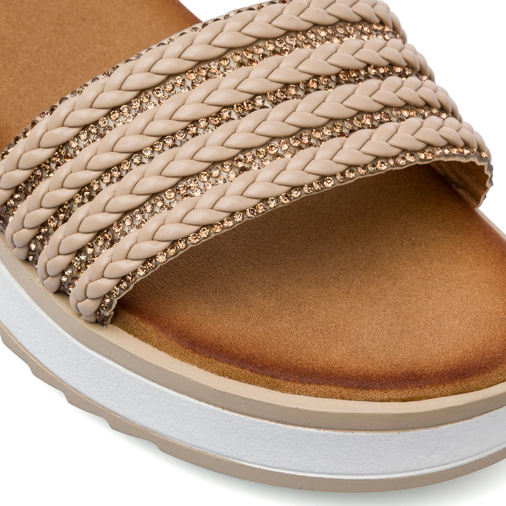 Sandali Zeppe beige da Donna con cinturino e dettagli glitter Lora Ferres