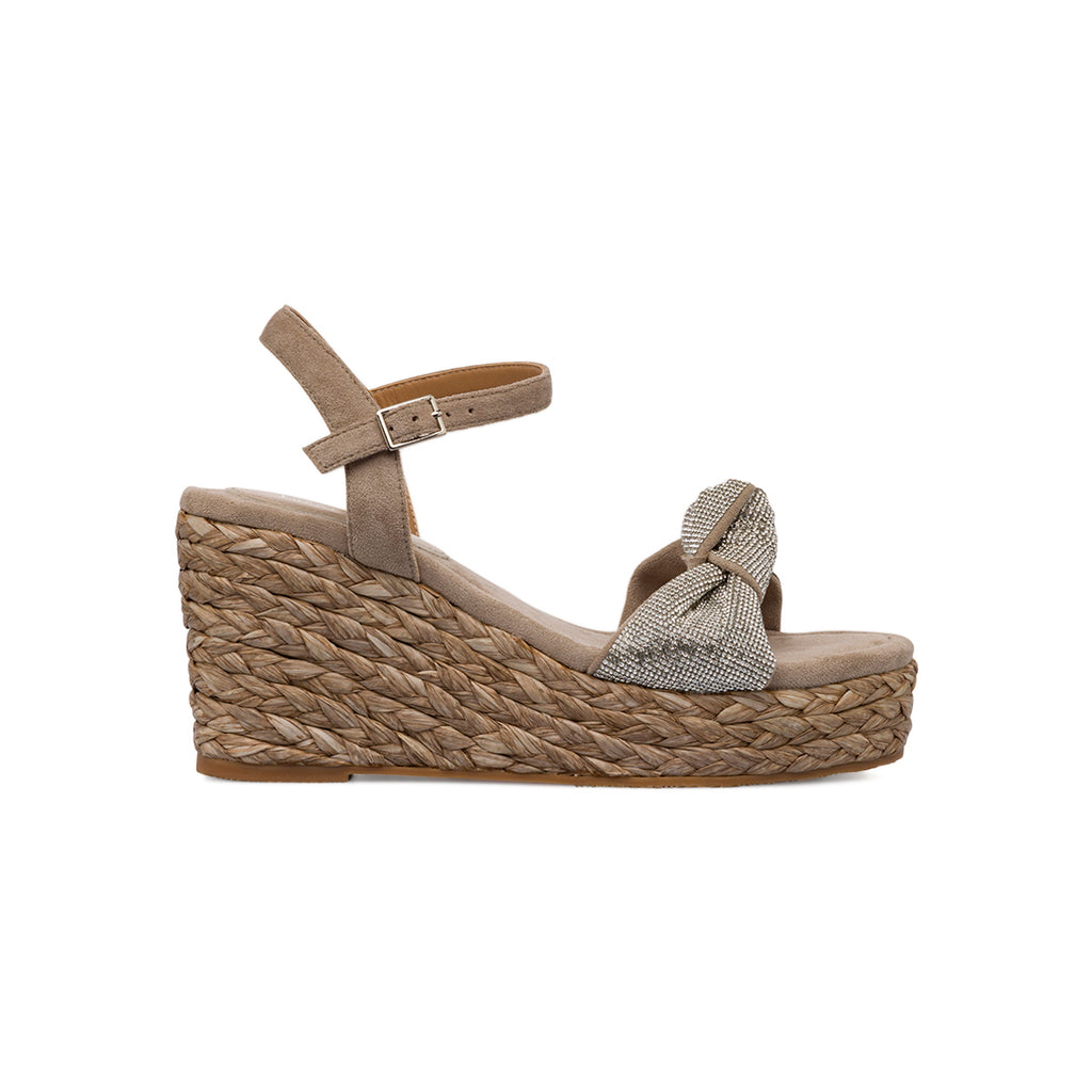 Sandali Zeppe 8,5 cm beige da Donna con fiocco glitter Lora Ferres