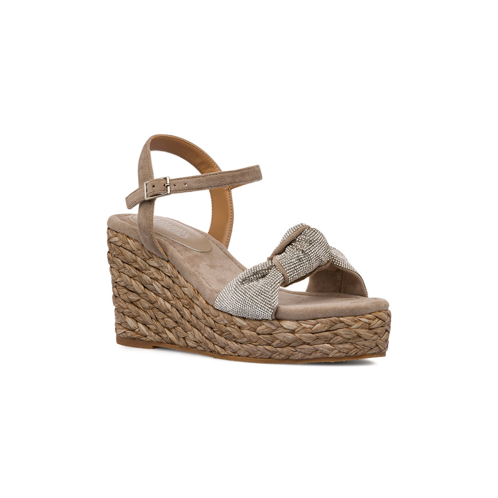 Sandali Zeppe 8,5 cm beige da Donna con fiocco glitter Lora Ferres