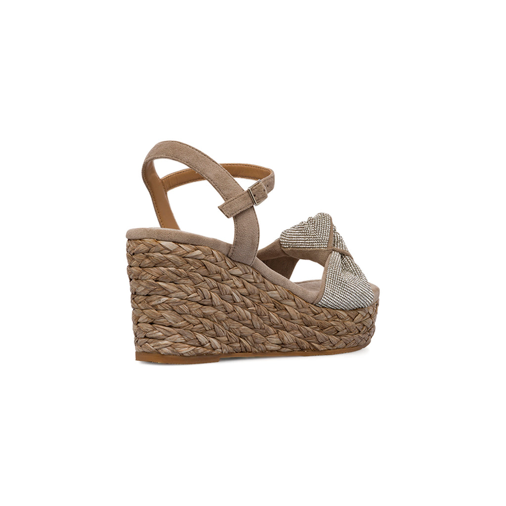 Sandali Zeppe 8,5 cm beige da Donna con fiocco glitter Lora Ferres