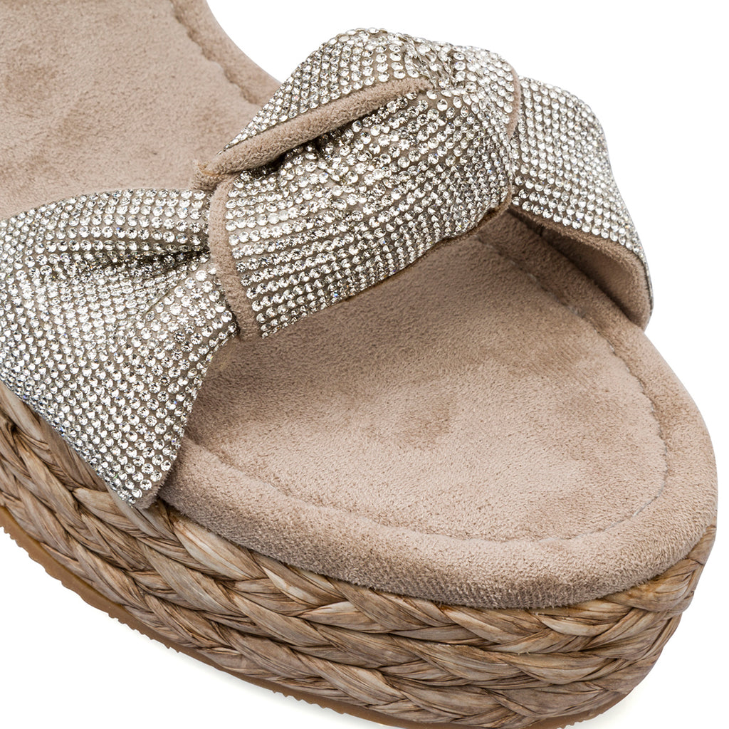 Sandali Zeppe 8,5 cm beige da Donna con fiocco glitter Lora Ferres
