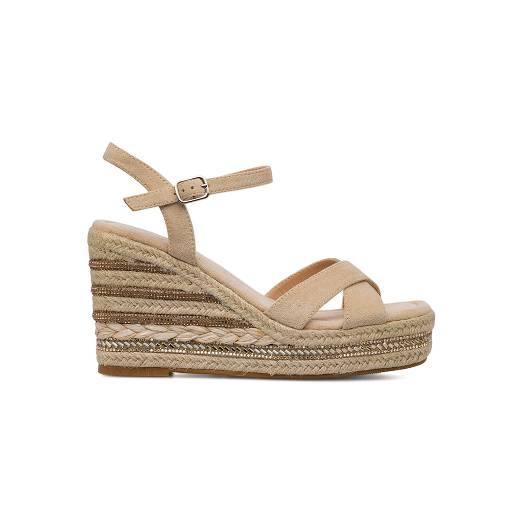 Sandali Zeppe Beige da Donna con inserti in strass e tacco 8,5 cm Lora Ferres