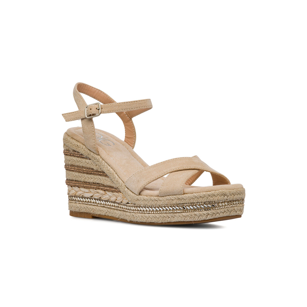 Sandali Zeppe Beige da Donna con inserti in strass e tacco 8,5 cm Lora Ferres