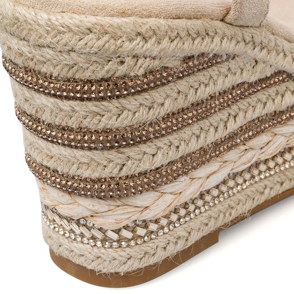 Sandali Zeppe Beige da Donna con inserti in strass e tacco 8,5 cm Lora Ferres