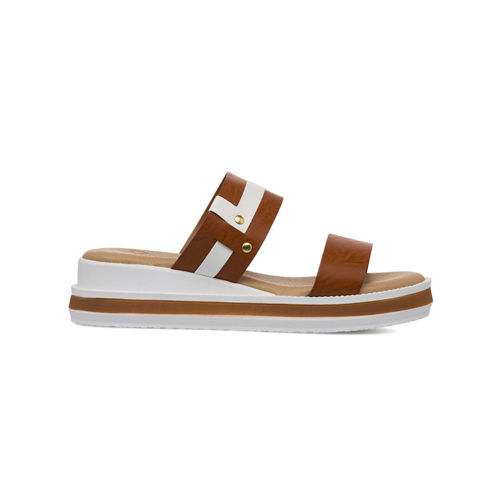 Ciabatte con zeppa comfort bicolore cuoio e bianco da Donna P Soft