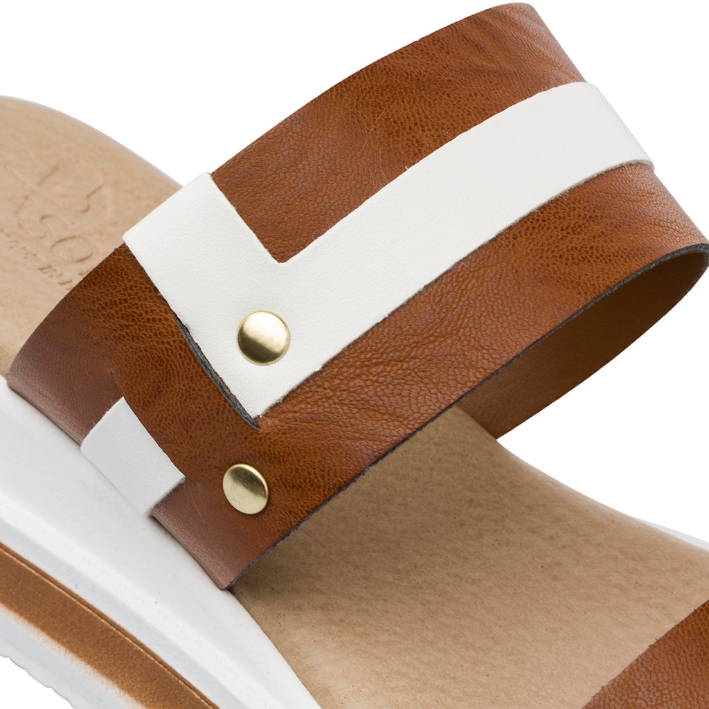 Ciabatte con zeppa comfort bicolore cuoio e bianco da Donna P Soft