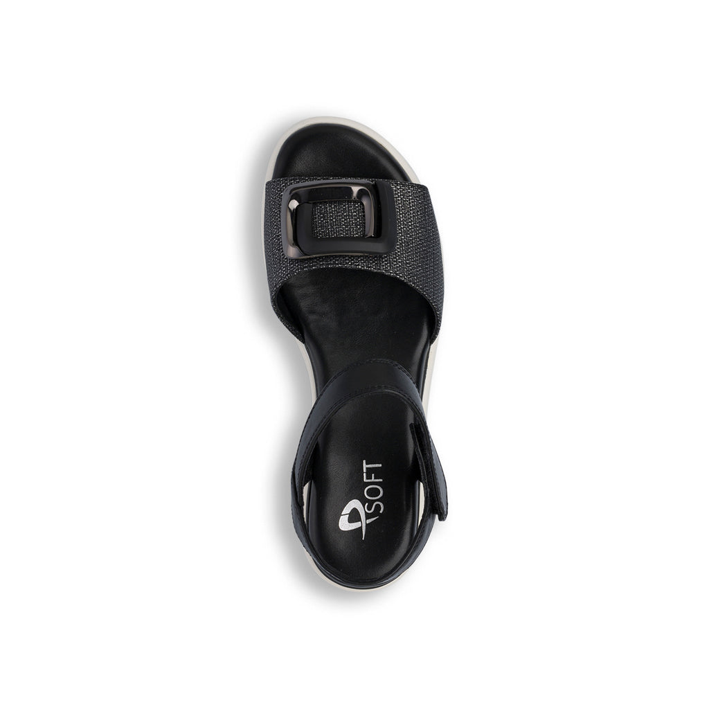 Sandali Comfort Neri da Donna con fibbia gioiello sulla tomaia P Soft