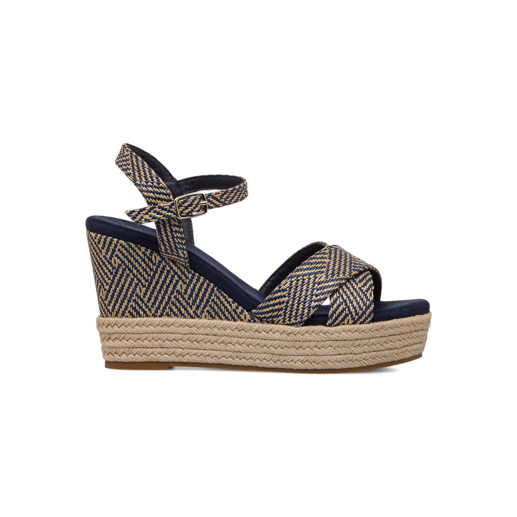 Sandali Zeppe Blu da Donna con tramatura effetto Rafia e tacco 9,5 cm Lora Ferres