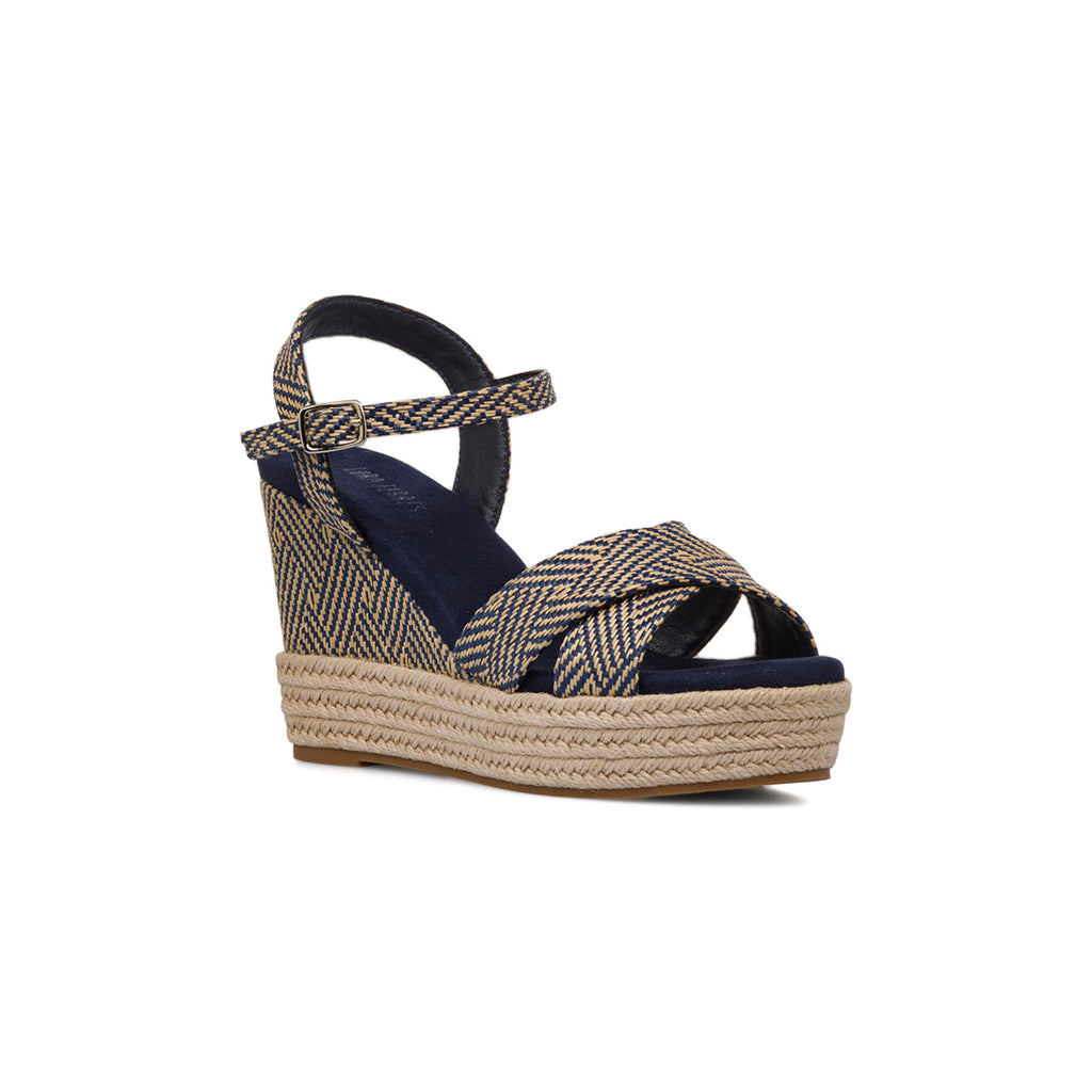 Sandali Zeppe Blu da Donna con tramatura effetto Rafia e tacco 9,5 cm Lora Ferres