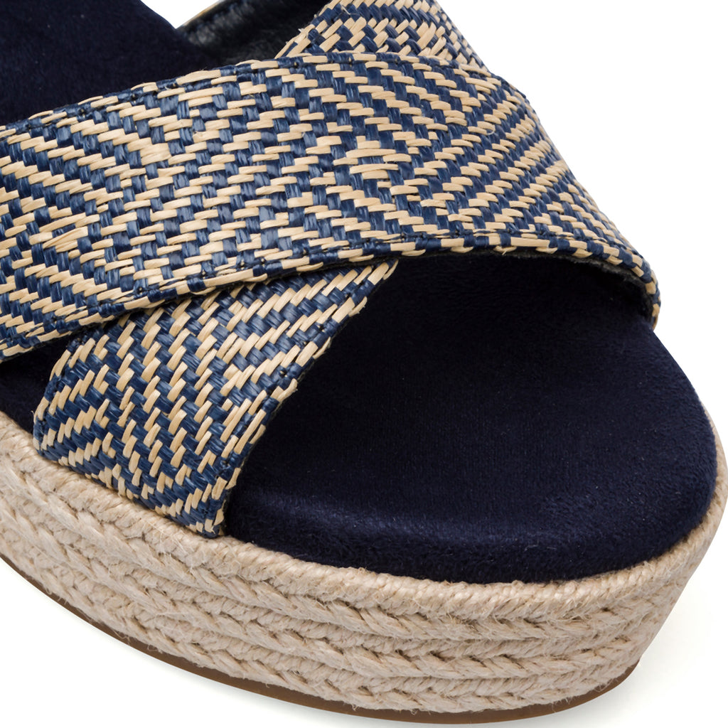 Sandali Zeppe Blu da Donna con tramatura effetto Rafia e tacco 9,5 cm Lora Ferres