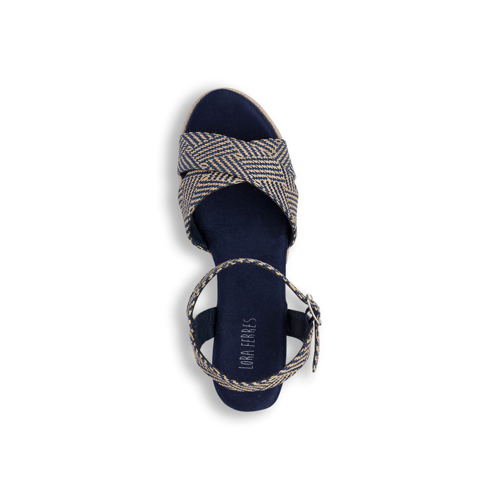 Sandali Zeppe Blu da Donna con tramatura effetto Rafia e tacco 9,5 cm Lora Ferres