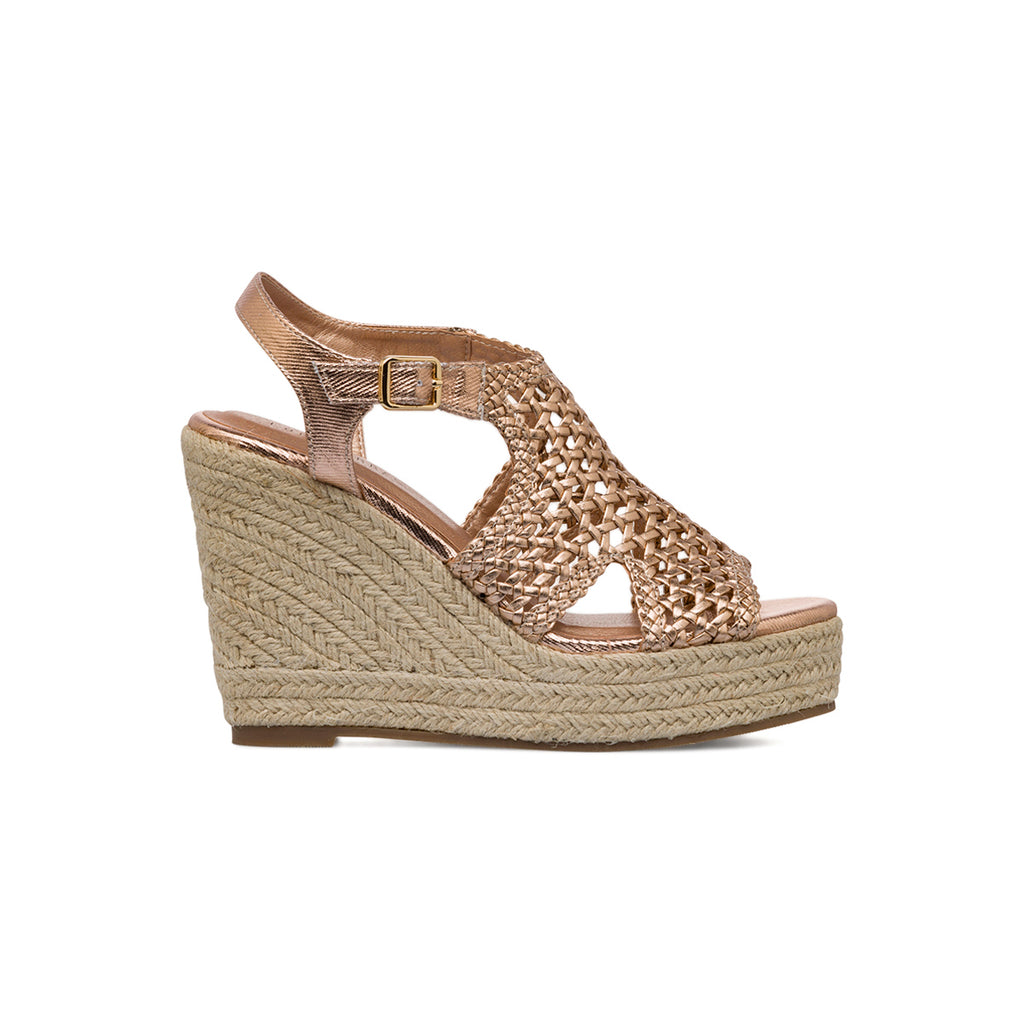Sandali Zeppe Oro da Donna effetto intreccio con Tacco 10,5 cm Lora Ferres