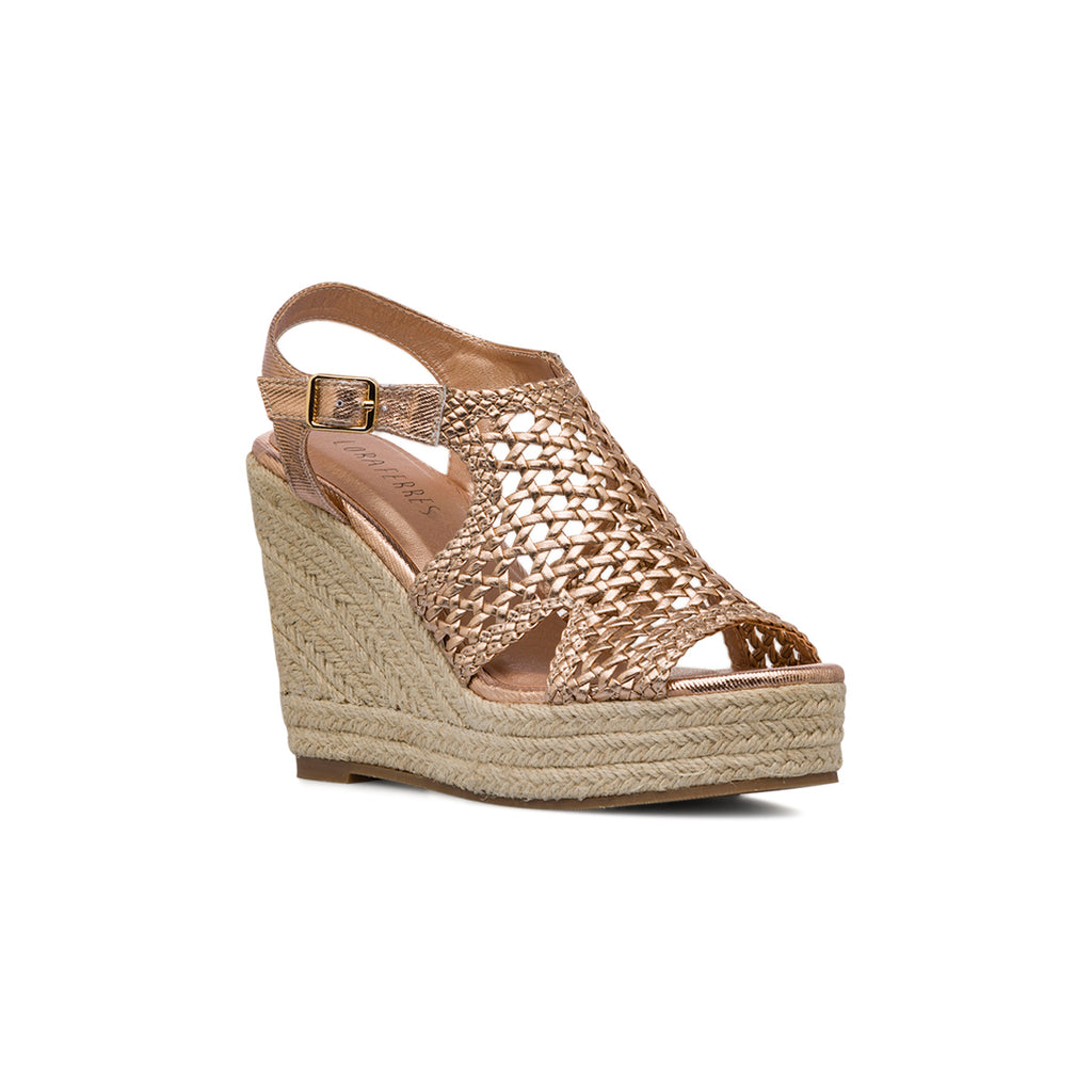 Sandali Zeppe Oro da Donna effetto intreccio con Tacco 10,5 cm Lora Ferres