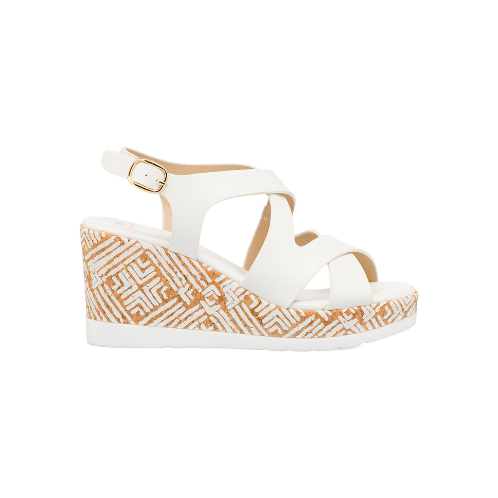 Sandali con zeppa Bianchi da Donna con tomaia incrociata e dettagli etnici Swish Jeans