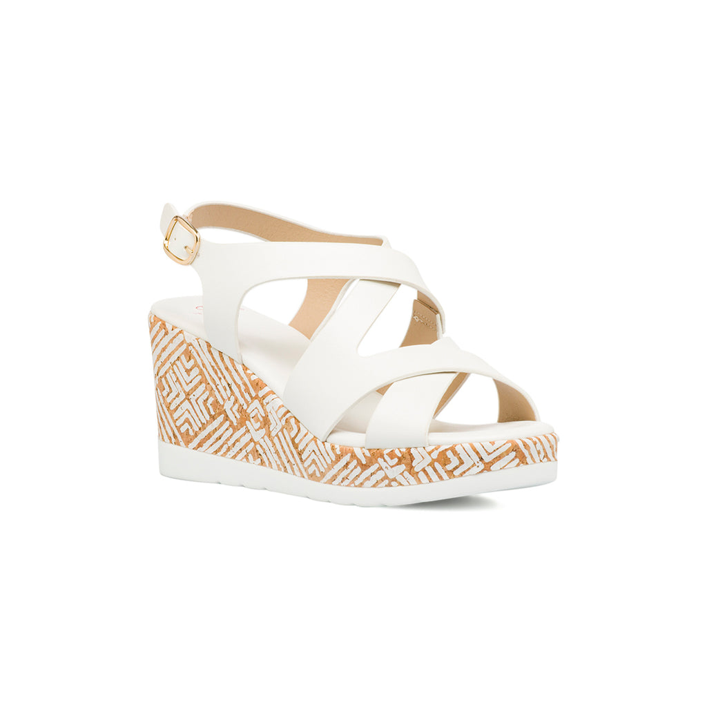 Sandali con zeppa Bianchi da Donna con tomaia incrociata e dettagli etnici Swish Jeans