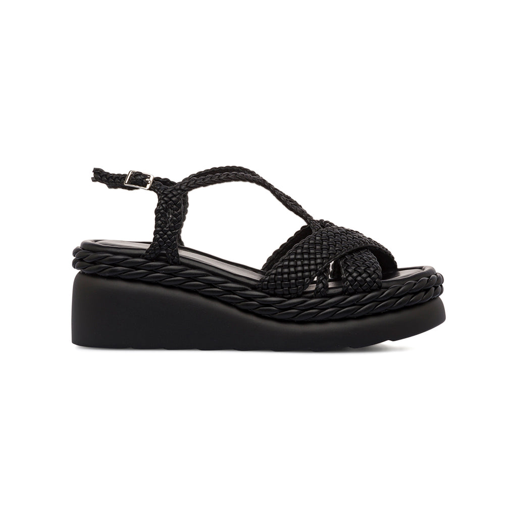 Sandali Zeppe Neri da Donna con Intreccio e Tacco 6,5 cm Swish Jeans