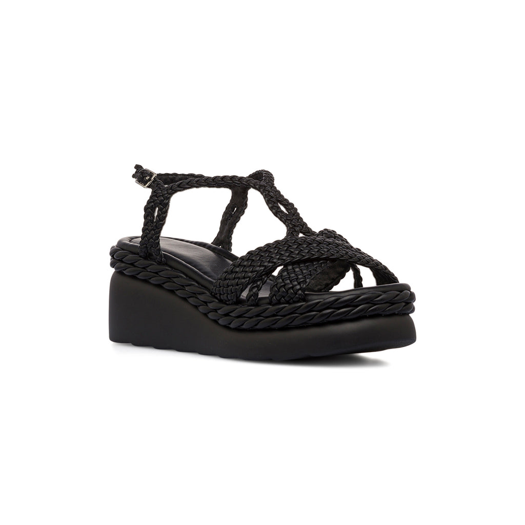 Sandali Zeppe Neri da Donna con Intreccio e Tacco 6,5 cm Swish Jeans