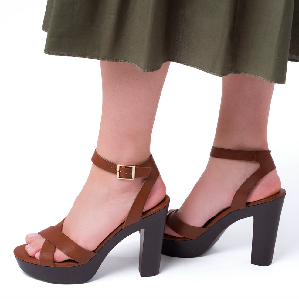 Sandali marroni da Donna con tacco a colonna 12,5 cm Lora Ferres