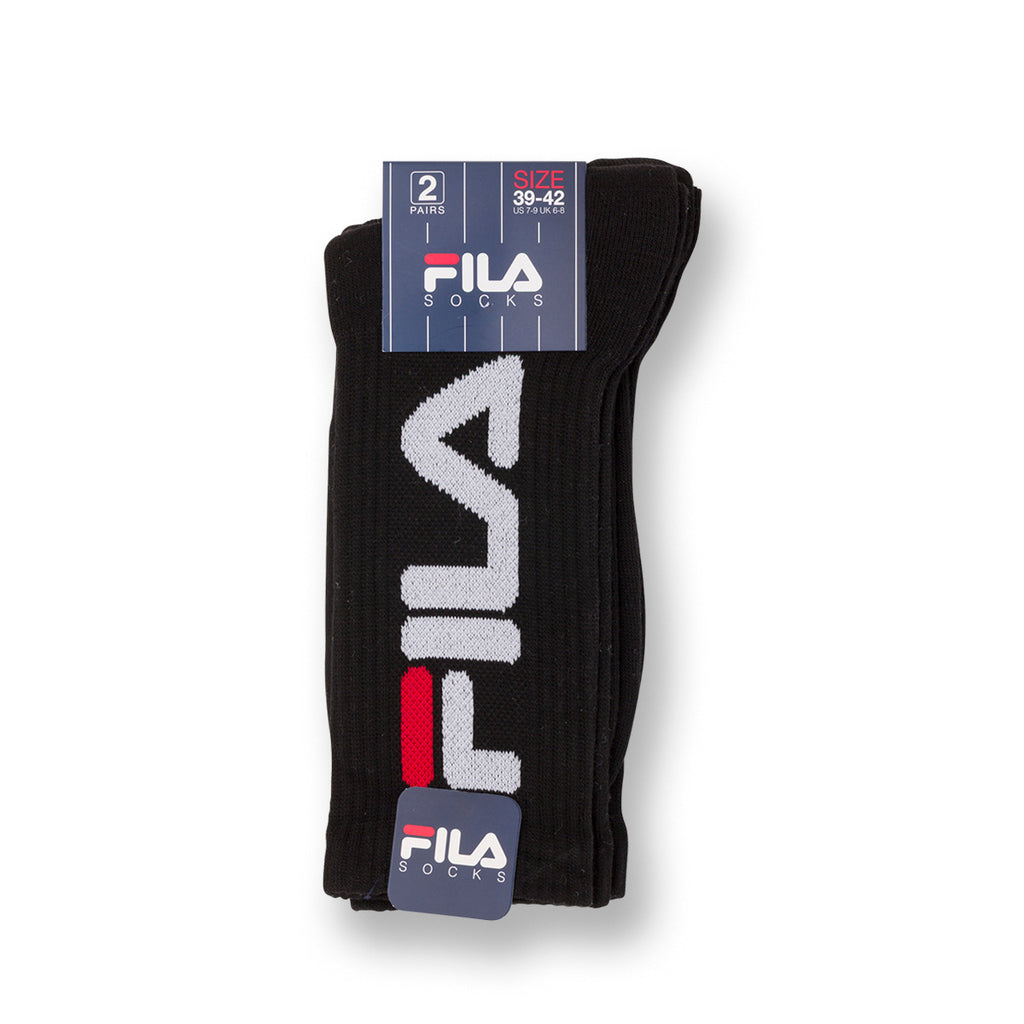 Set 2 paia di Calzini neri lunghi con logo Fila
