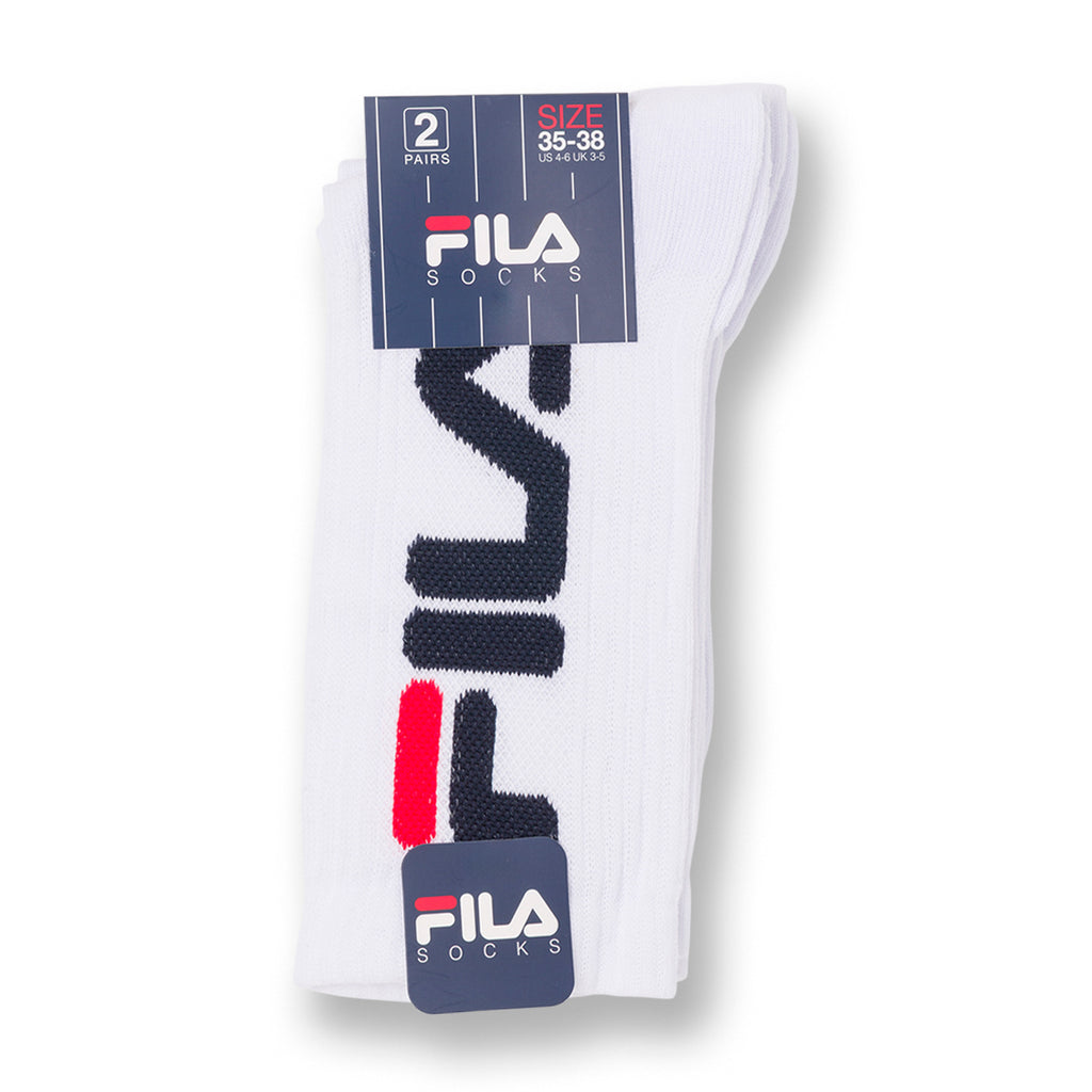 Set 2 paia di Calzini bianchi lunghi con logo Fila