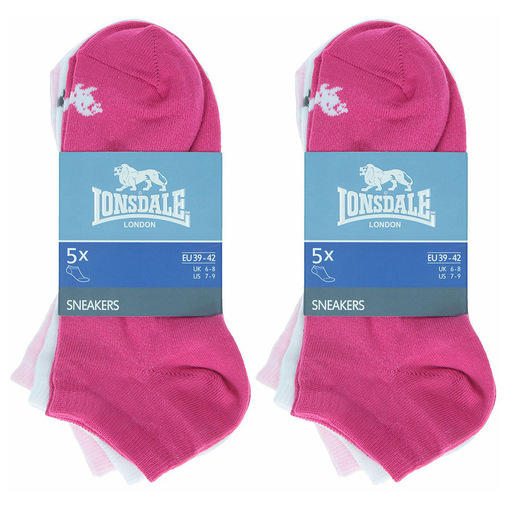 Calzini corti 5 paia da Donna rosa bianco e fucsia Lonsdale