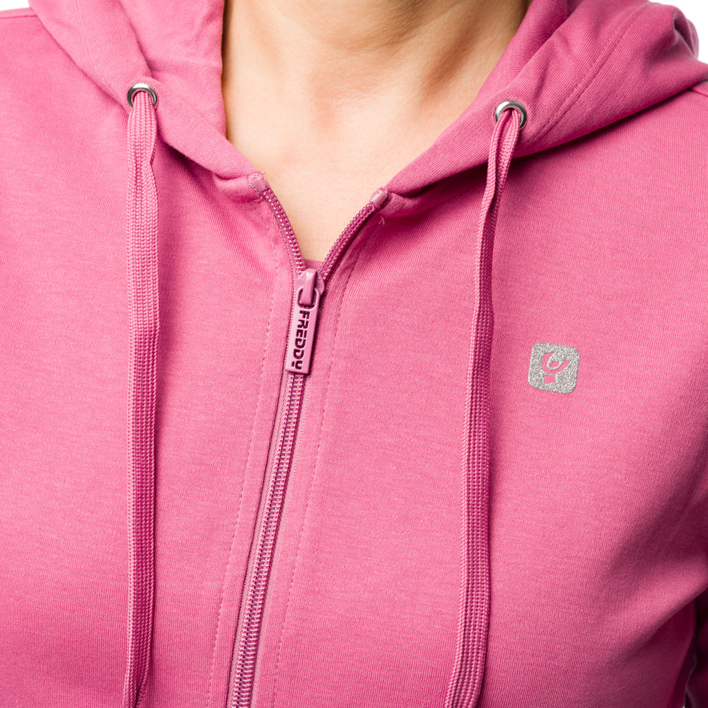 Felpa con cappuccio fucsia da donna con zip e tasche Freddy