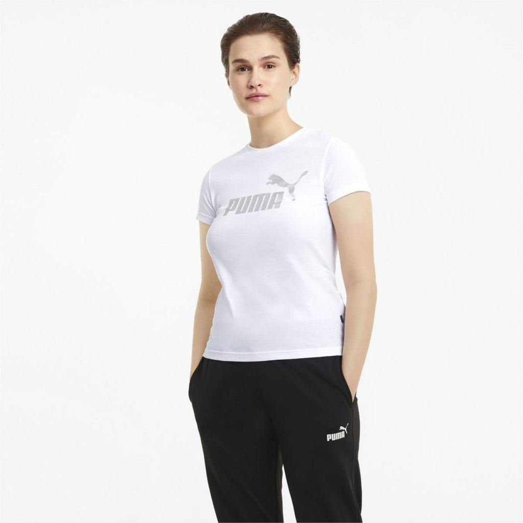 T-shirt bianca con logo metallizzato Puma Essentials+