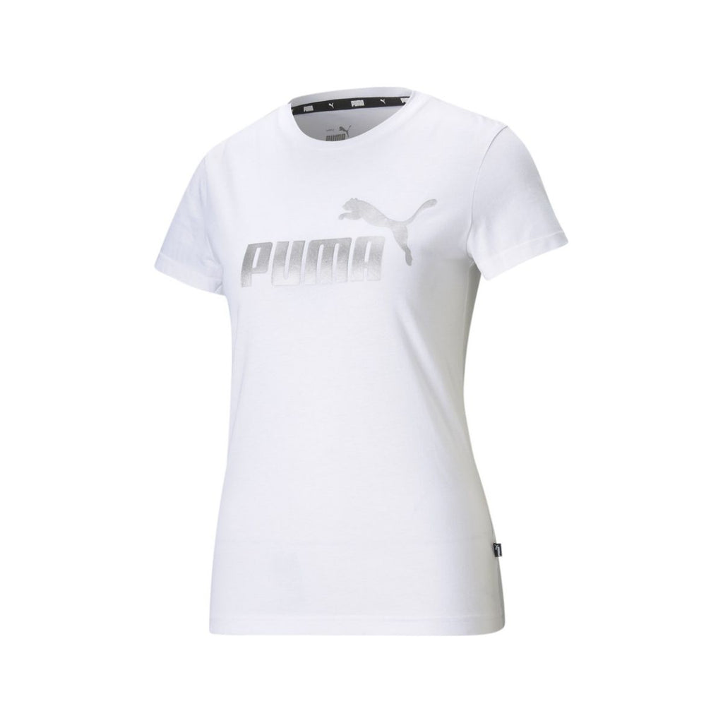 T-shirt bianca con logo metallizzato Puma Essentials+