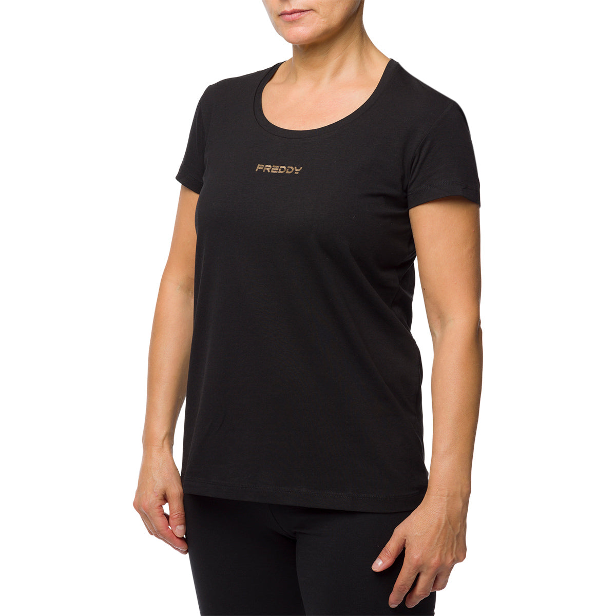 Disclaimer T-shirt crop donna con logo glitter nero