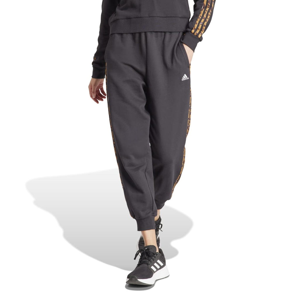 Pantaloni joggers neri da donna con strisce animalier adidas Essentials 3-Stripes Animal-Print 7/8