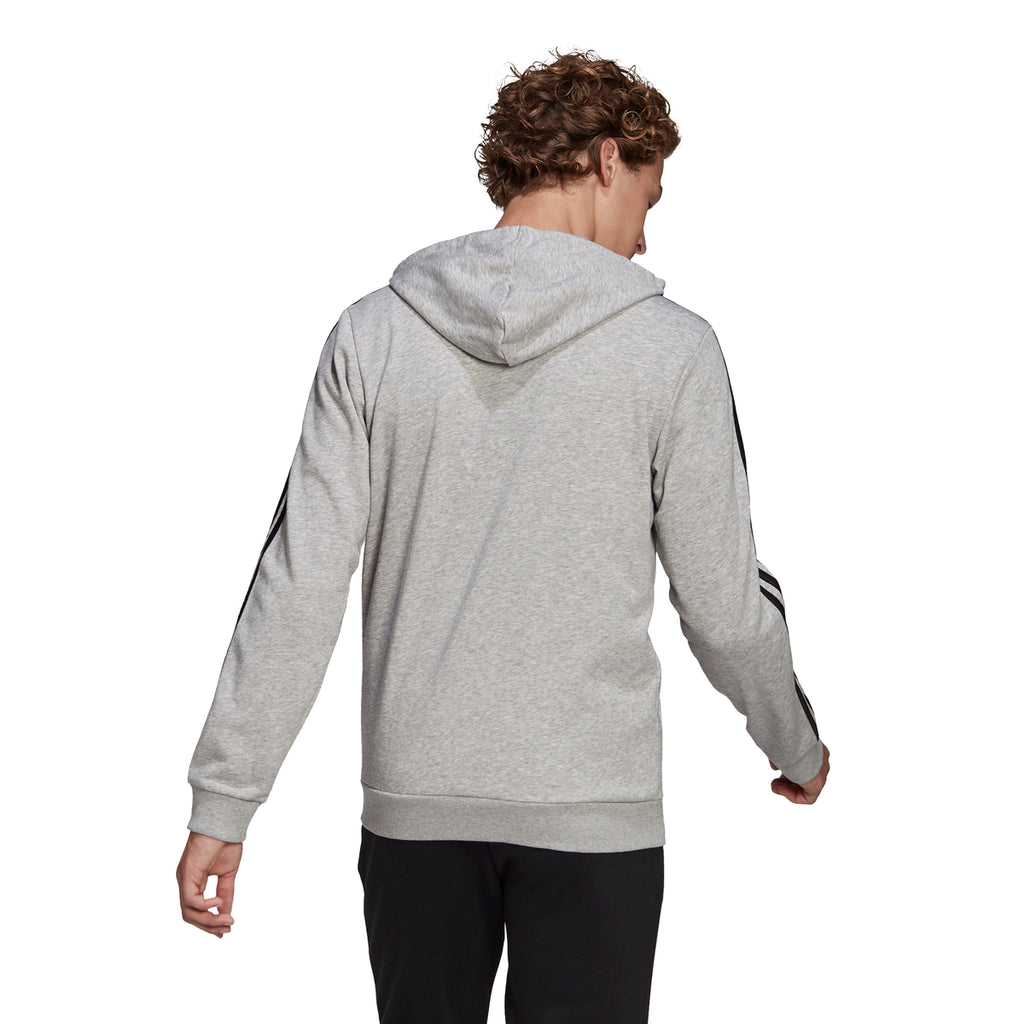 Felpa con cappuccio grigia adidas Essentials French Terry 3-Stripes Full-Zip