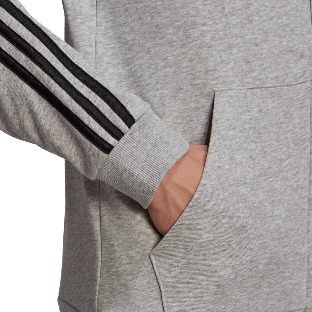 Felpa con cappuccio grigia adidas Essentials French Terry 3-Stripes Full-Zip