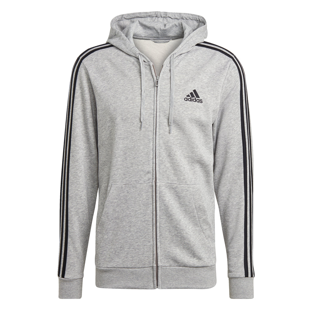 Felpa con cappuccio grigia adidas Essentials French Terry 3-Stripes Full-Zip