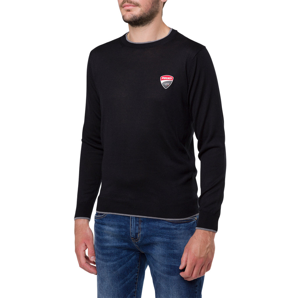 Maglione girocollo nero da uomo con logo gommato sul petto Ducati Corse Asic