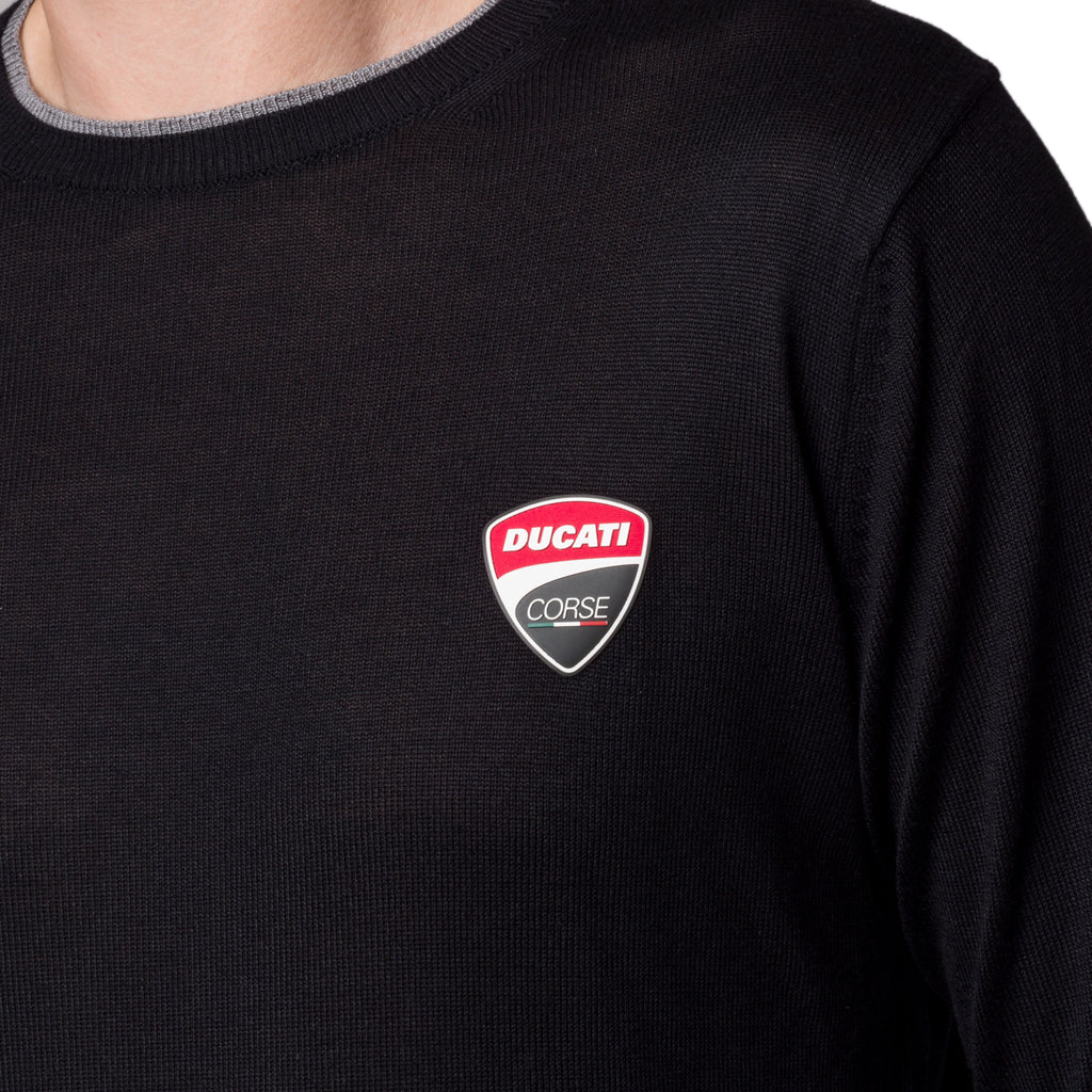 Maglione girocollo nero da uomo con logo gommato sul petto Ducati Corse Asic