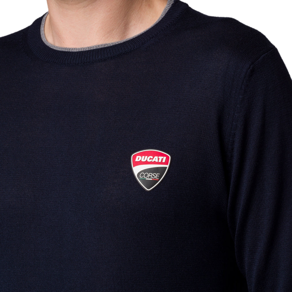 Maglione girocollo blu da uomo con logo gommato sul petto Ducati Corse