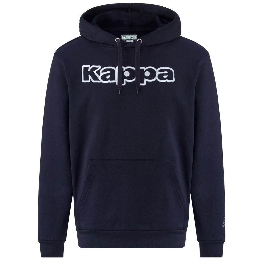 Felpa con cappuccio blu da uomo con logo bianco Kappa