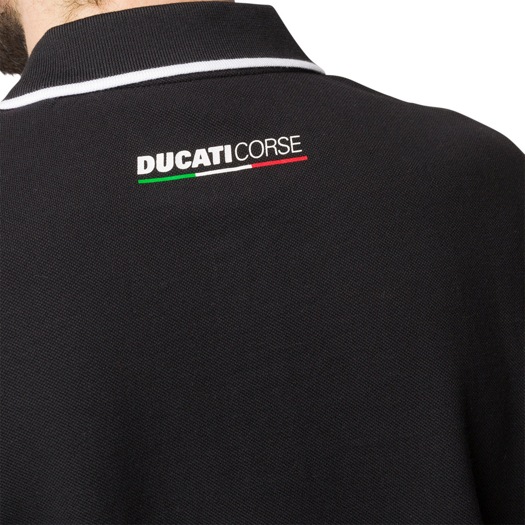 Polo nera da uomo con logo sul petto Ducati Corse Agar