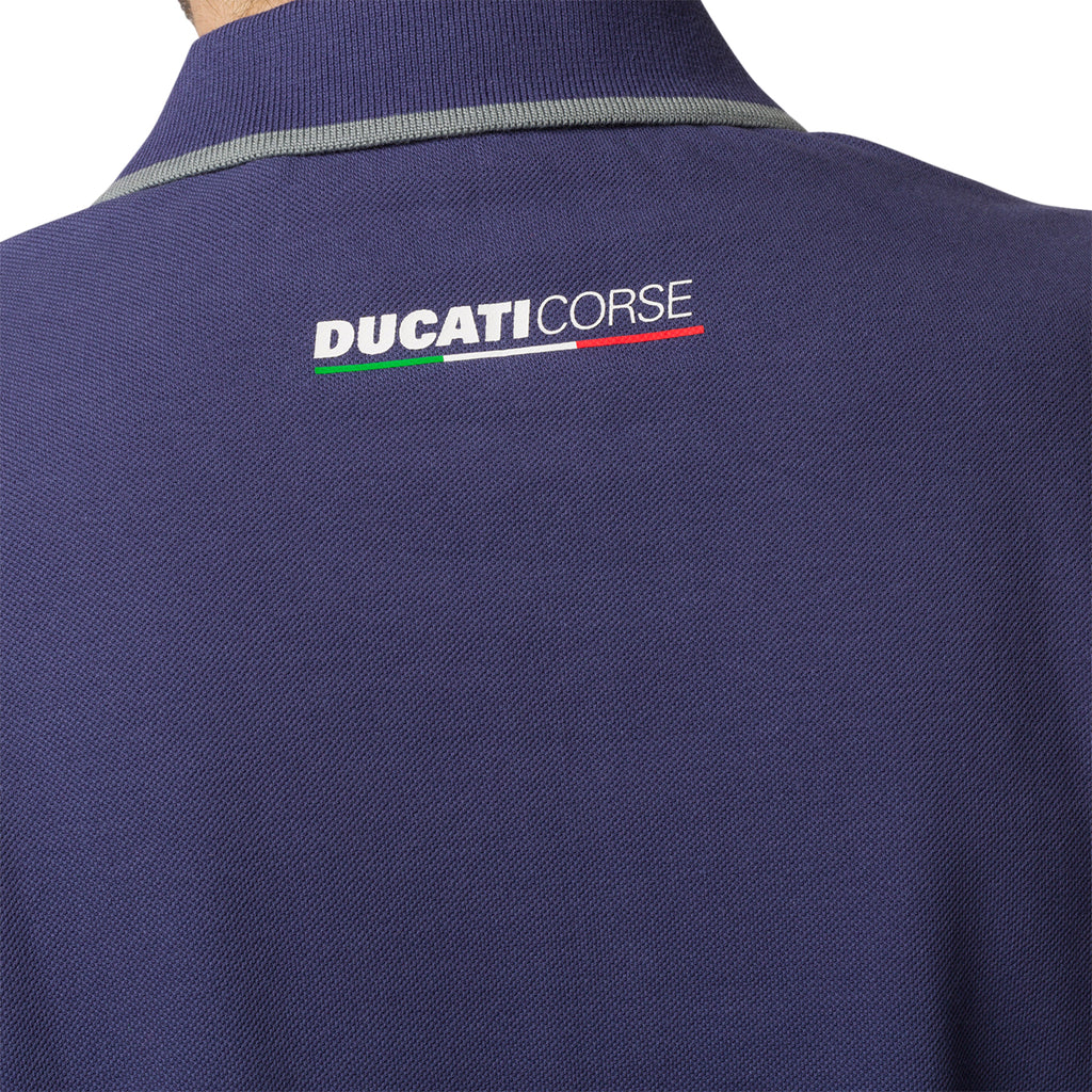 Polo blu da uomo con logo sul petto Ducati Corse Agar Rev