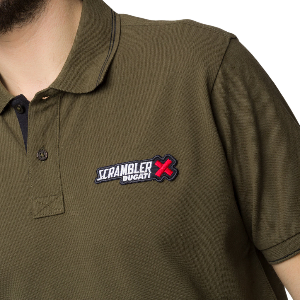 Polo verde da uomo con logo sul petto Scrambler Ducati Piquet X