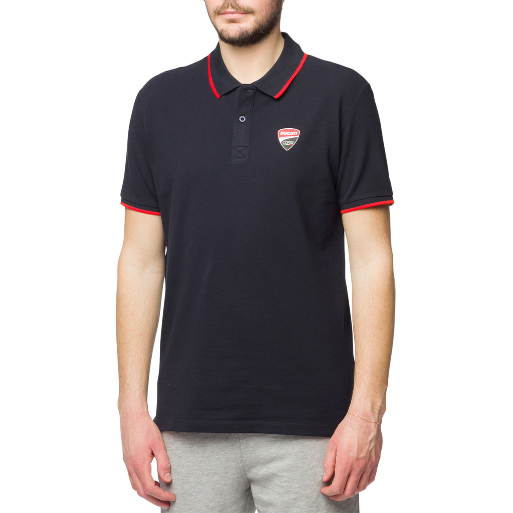 Polo blu navy da uomo con logo sul petto Ducati Corse Agar Rev