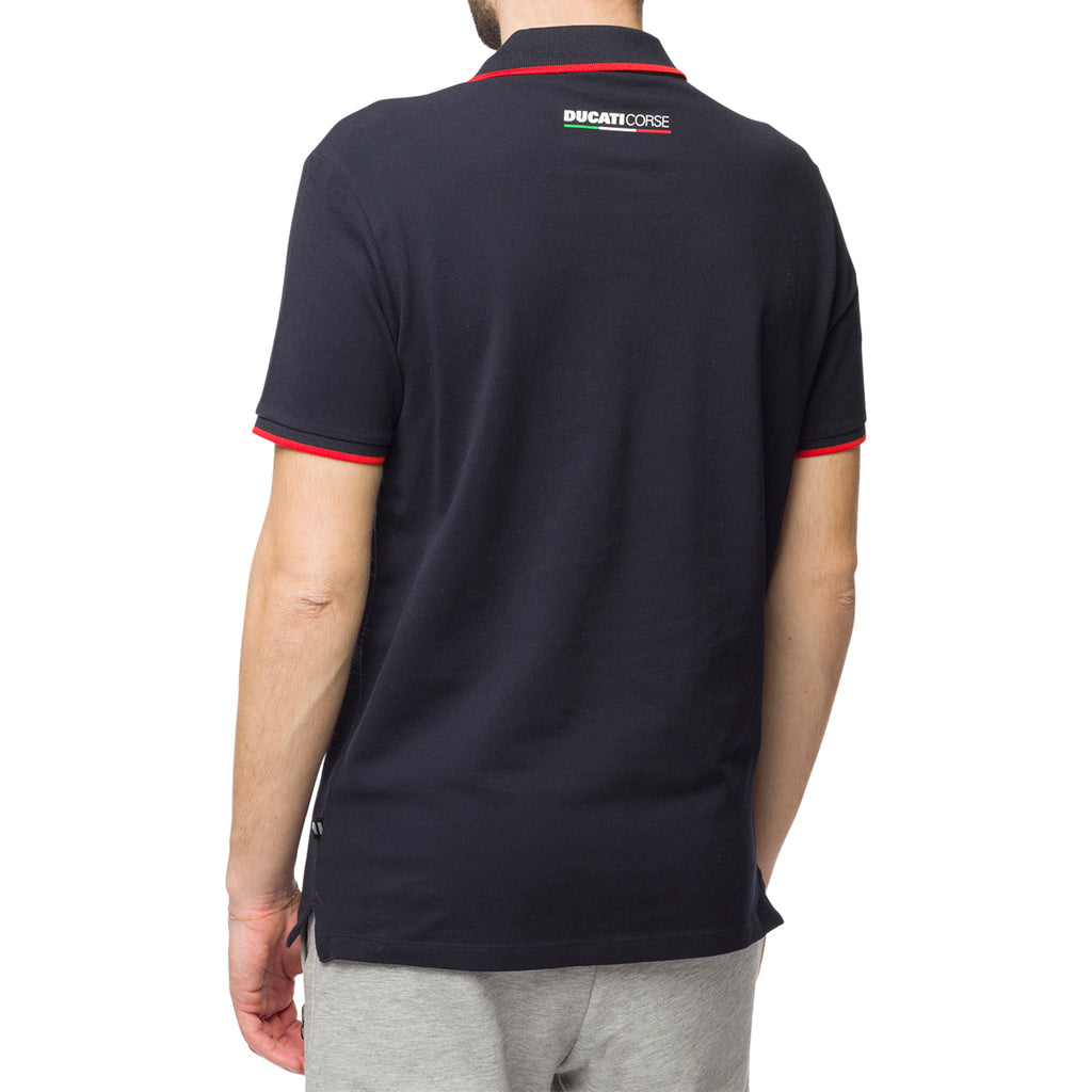 Polo blu navy da uomo con logo sul petto Ducati Corse Agar Rev