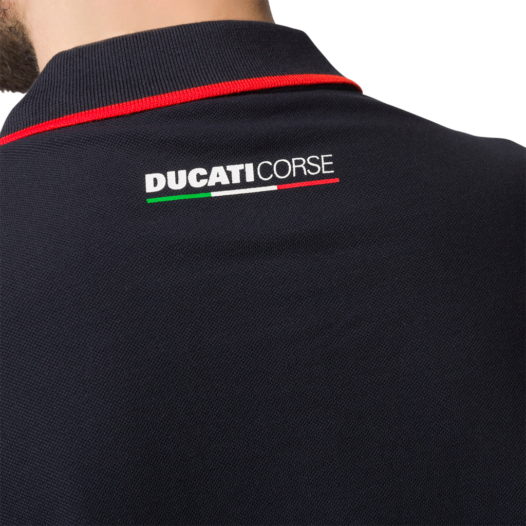 Polo blu navy da uomo con logo sul petto Ducati Corse Agar Rev