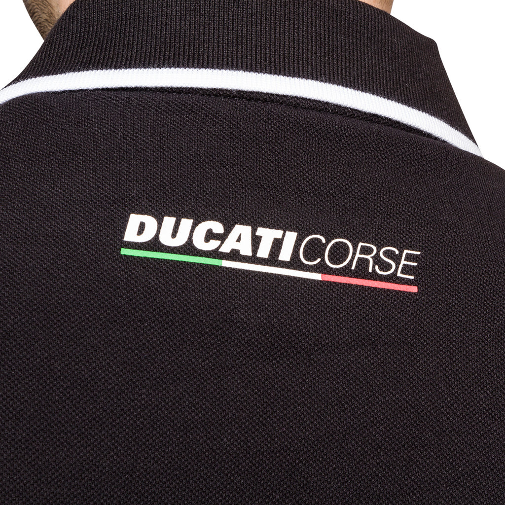 Polo a maniche corte nera da uomo con logo sul petto Ducati Corse