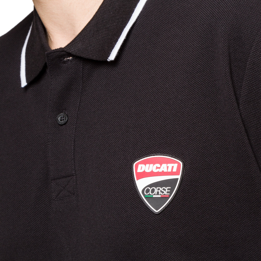 Polo a maniche corte nera da uomo con logo sul petto Ducati Corse