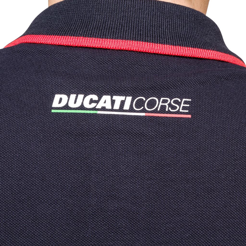 Polo a maniche corte blu da uomo con logo sul petto Ducati Corse