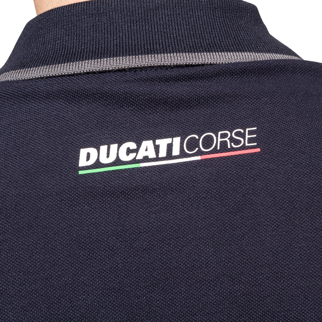 Polo a maniche lunghe blu da uomo con logo sul petto Ducati Corse