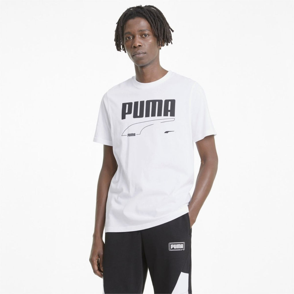 T-shirt bianca con stampa a contrasto Puma REBEL