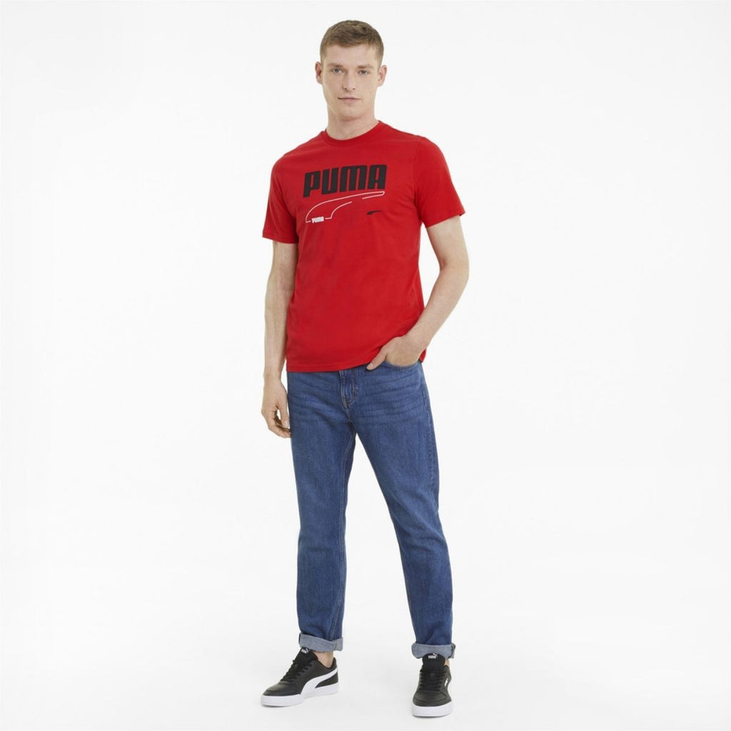 T-shirt rossa con stampa a contrasto Puma REBEL